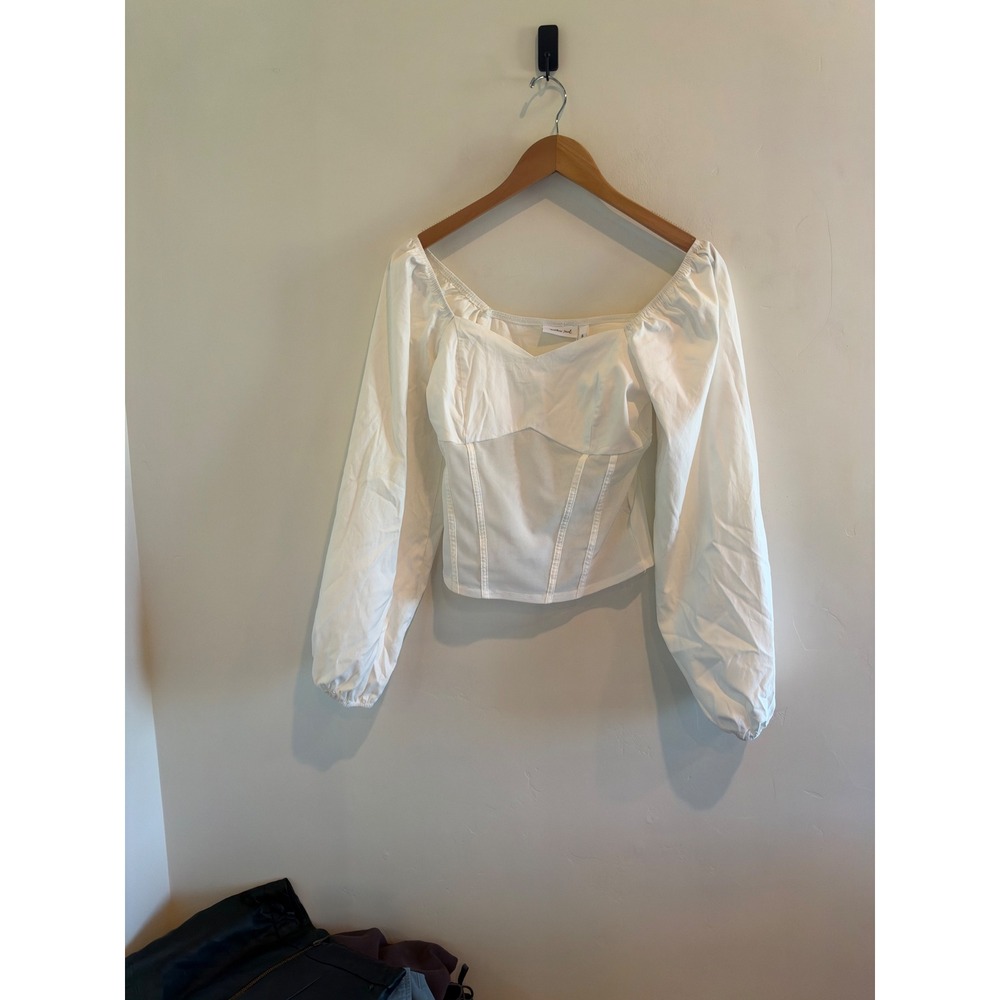 Willow & Root White Corset Style Puff Long Sleeve Blouse Top Small